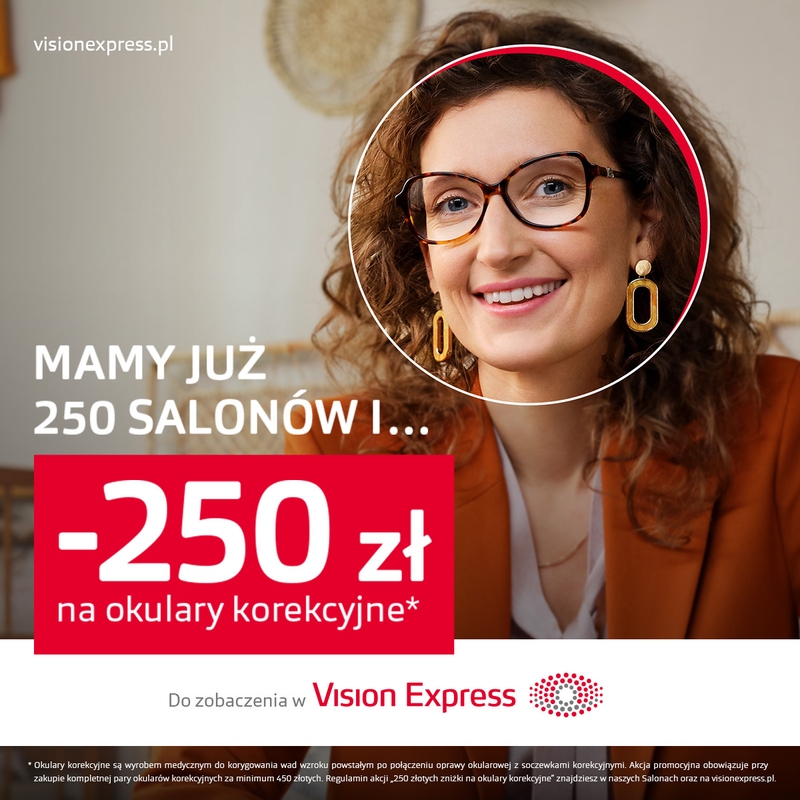 Vision Express: 250 zł zniżki na okulary korekcyjne z okazji 250 salonów Vision Express