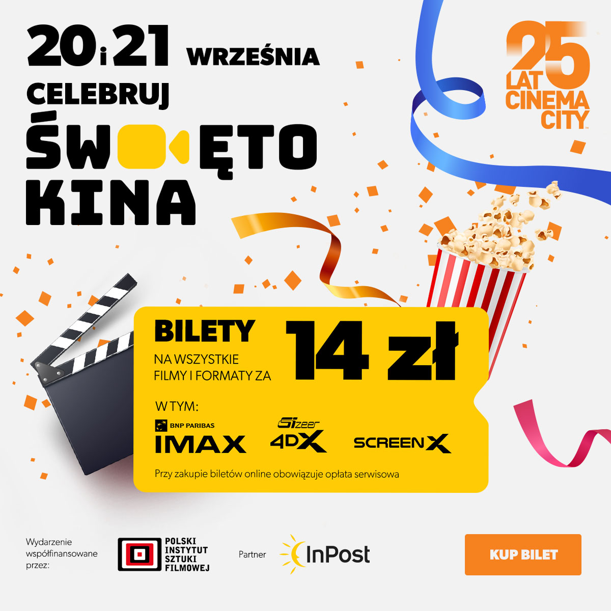 Święto Kina w Cinema City. Bilety na wszystkie seanse – również te w formatach IMAX, 4DX oraz ScreenX – za 14 złotych 