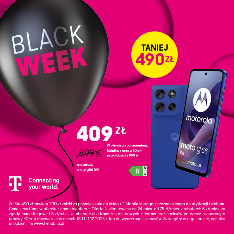 BLACK WEEK W T-MOBILE – MOTOROLA MOTO G56 5G 8/256GB OD 409 ZŁ