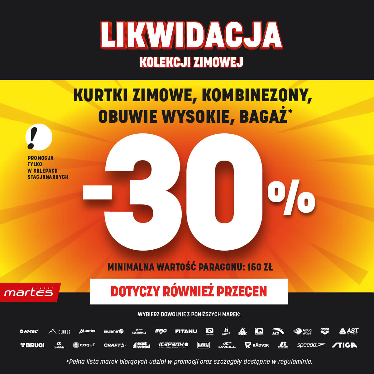 LIKWIDACJA KOLEKCJI ZIMOWEJ -30% RABATU NA KURTKI ZIMOWE, KOMBINEZONY, OBUWIE WYSOKIE I BAGAŻ