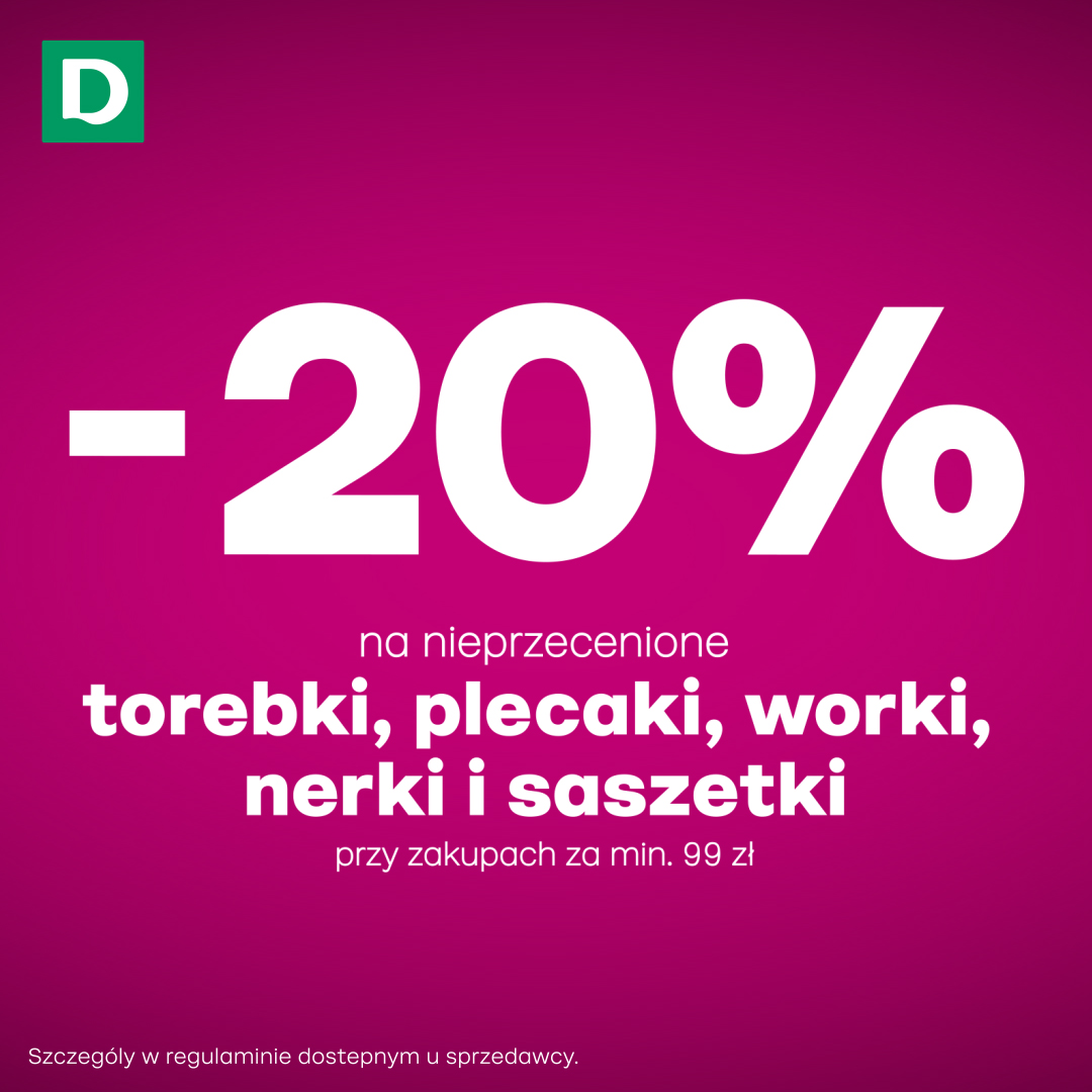 -20% na nieprzecenione torebki, plecaki, worki, nerki i saszetki