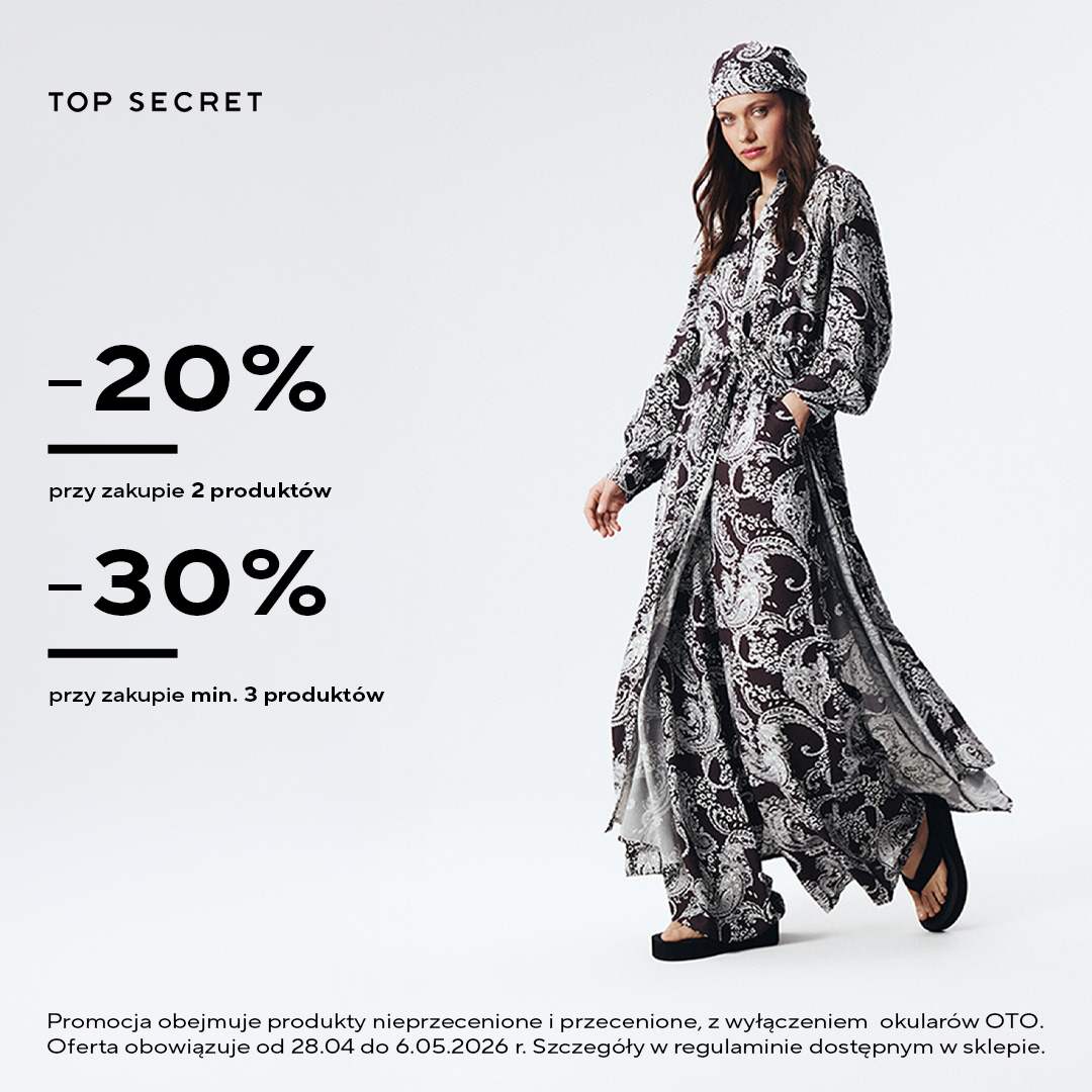 Rabat 20% przy zakupach min. 2 szt., 30% przy 3 szt. w sklepach Greenpoint i Top Secret.